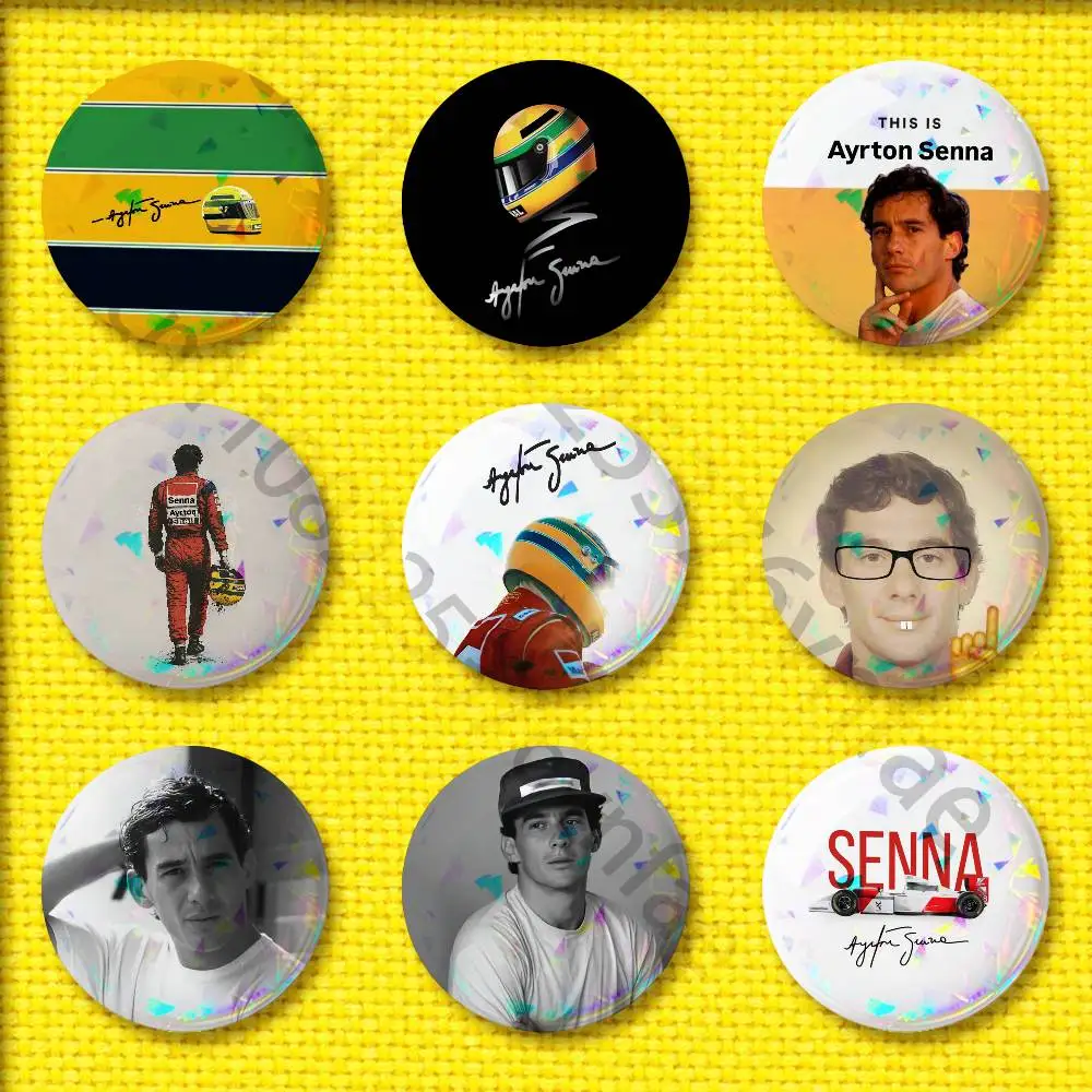 

A-Ayrton S-Senna Badge 58mm 32mm 44mm 25mm 75mm Round Pin Brooch Adornment Souvenir Cosplay Gift Matte
