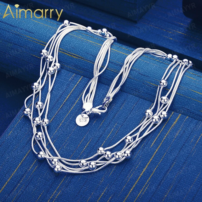 Women's 925 Sterling Silver Multi-layer Snake Bone Bead Necklace