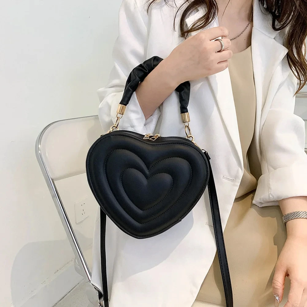 1Pcs Mode Liebe Herz Form Schulter Tasche Kleine Handtaschen Designer Umhängetaschen Für Frauen Solide Pu Leder Top Griff tasche – Detail 12