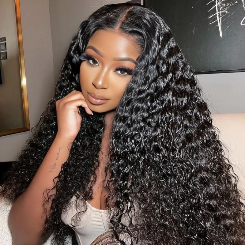 

Deep Water Wave Wig 13x6 Hd Transparent Lace Frontal Wigs 40 Inch Black Curly Wave Human Hair 100% Brazilian For Women Choice