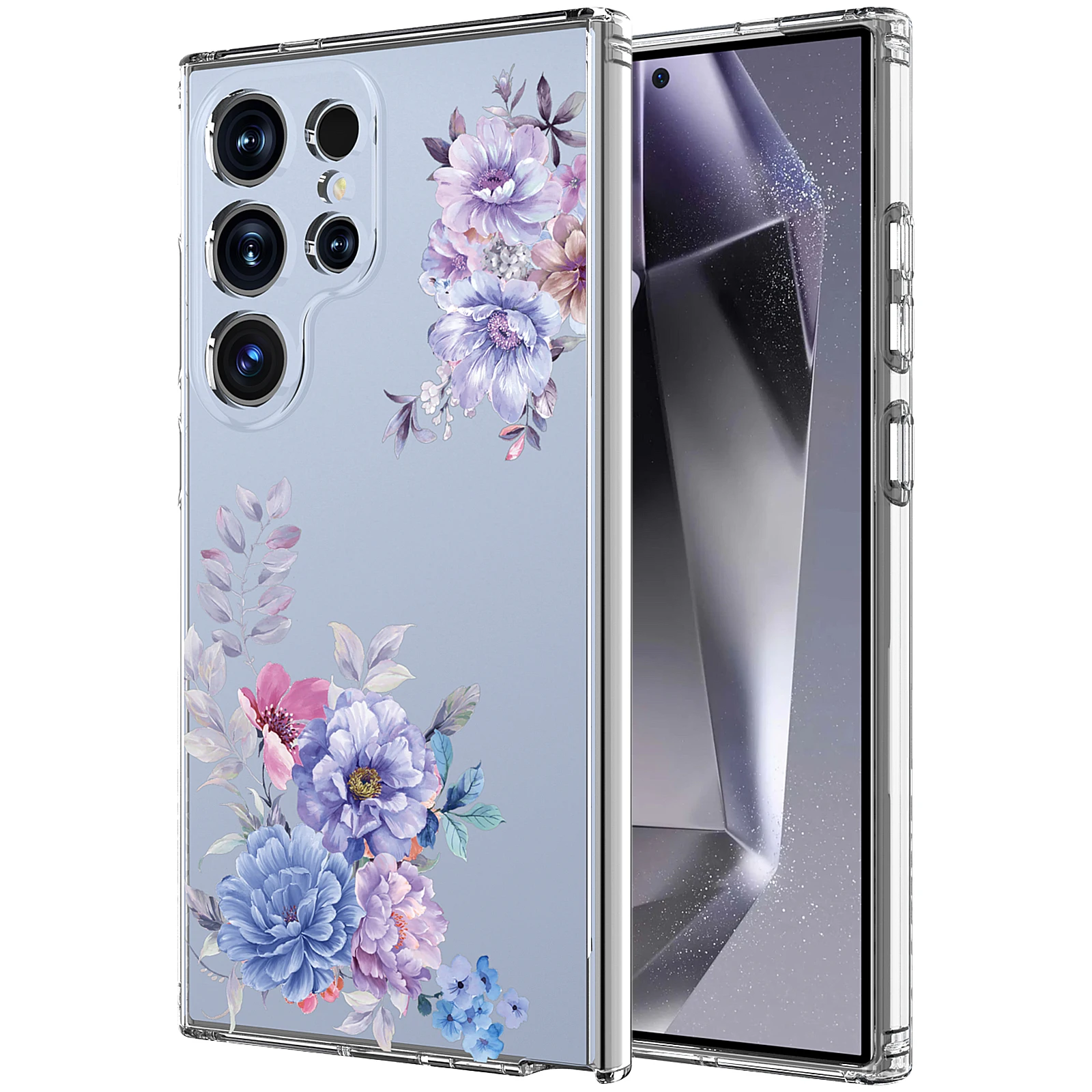 Shockproof Floral Clear Hard Back Case for Samsung Galaxy S24 Ultra, Soft Edge Transparent Precise Camera Cutouts Phone Cover