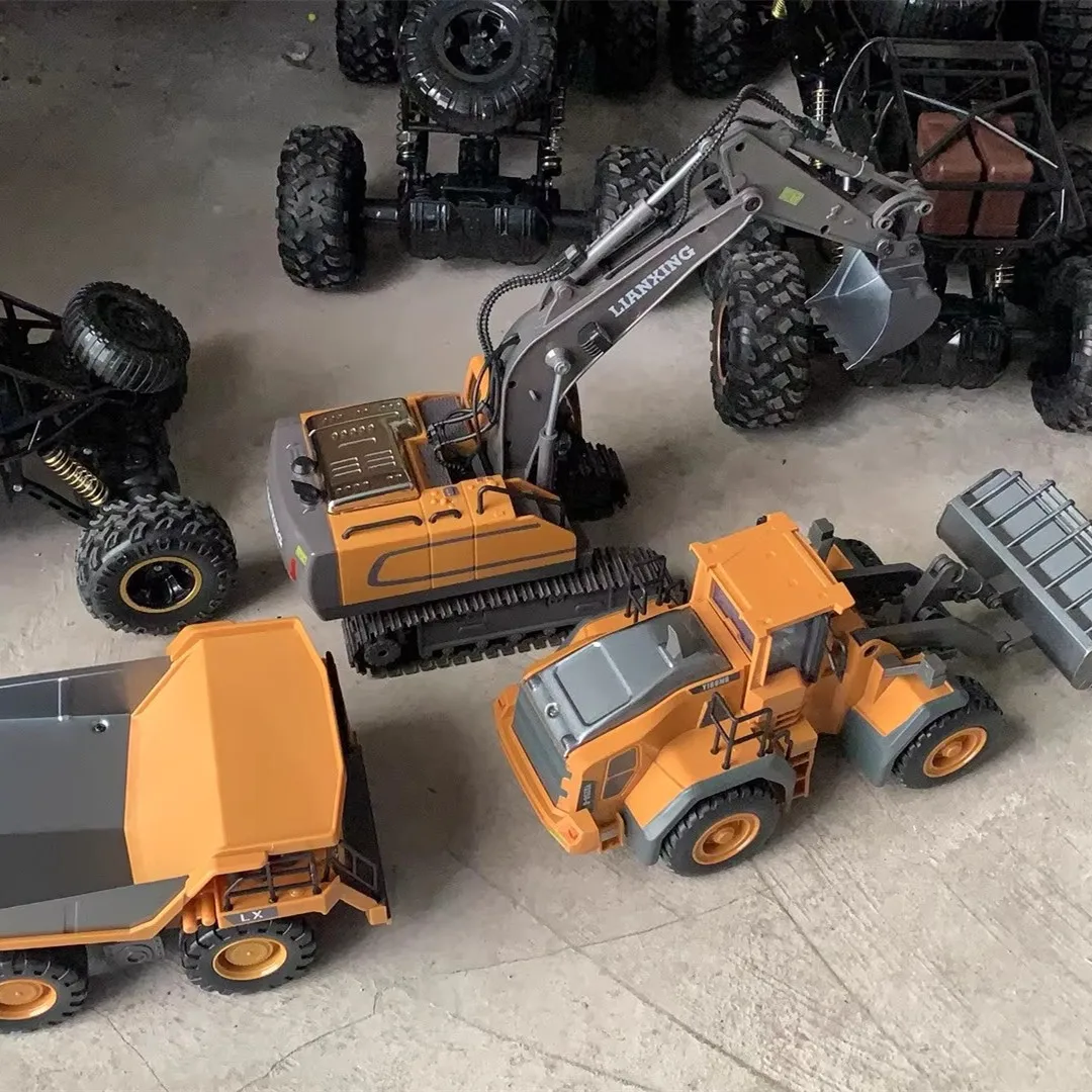 Escavadeira de controle remoto liga veículo de controle remoto escavadeira engenharia veículo caminhão basculante crianças brinquedo bulldozer modelo presente