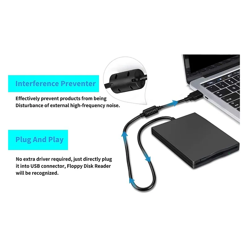 2X USB Floppy Disk Reader Drive 3.5In External Portable 1.44 MB FDD Diskette Drive For Windows 7 8 2000 XP Vista PC