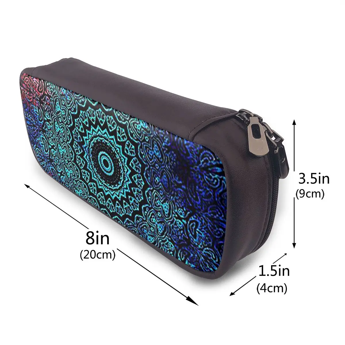 Bohemian Passion Mandala Zen Yoga Meditation Leather Pencil Case for Gifts Pen Box Pencil Bag Stationery Supplies Pen Holder Bag