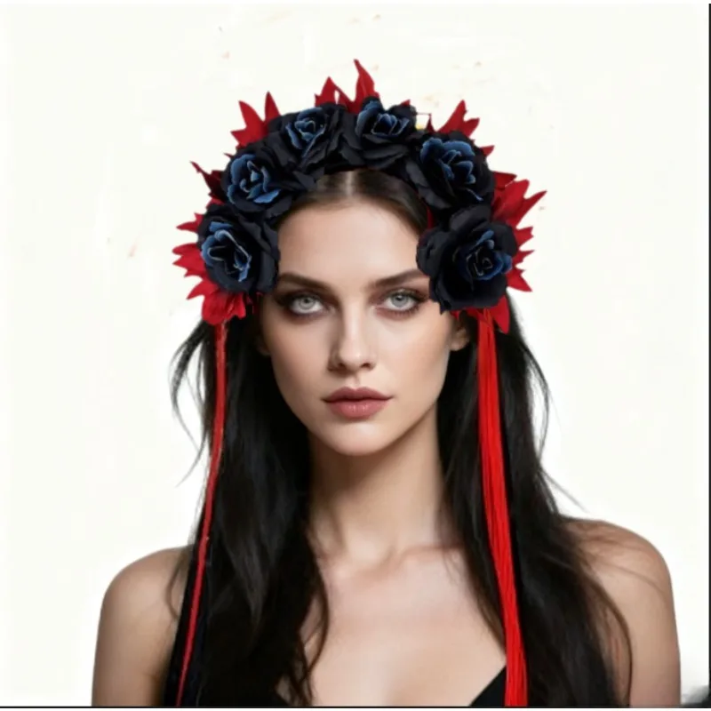 

Цветочная корона «День мертвых» — двусторонняя повязка на голову с цветами календулы — женский аксессуар для костюма на Хэллоуин