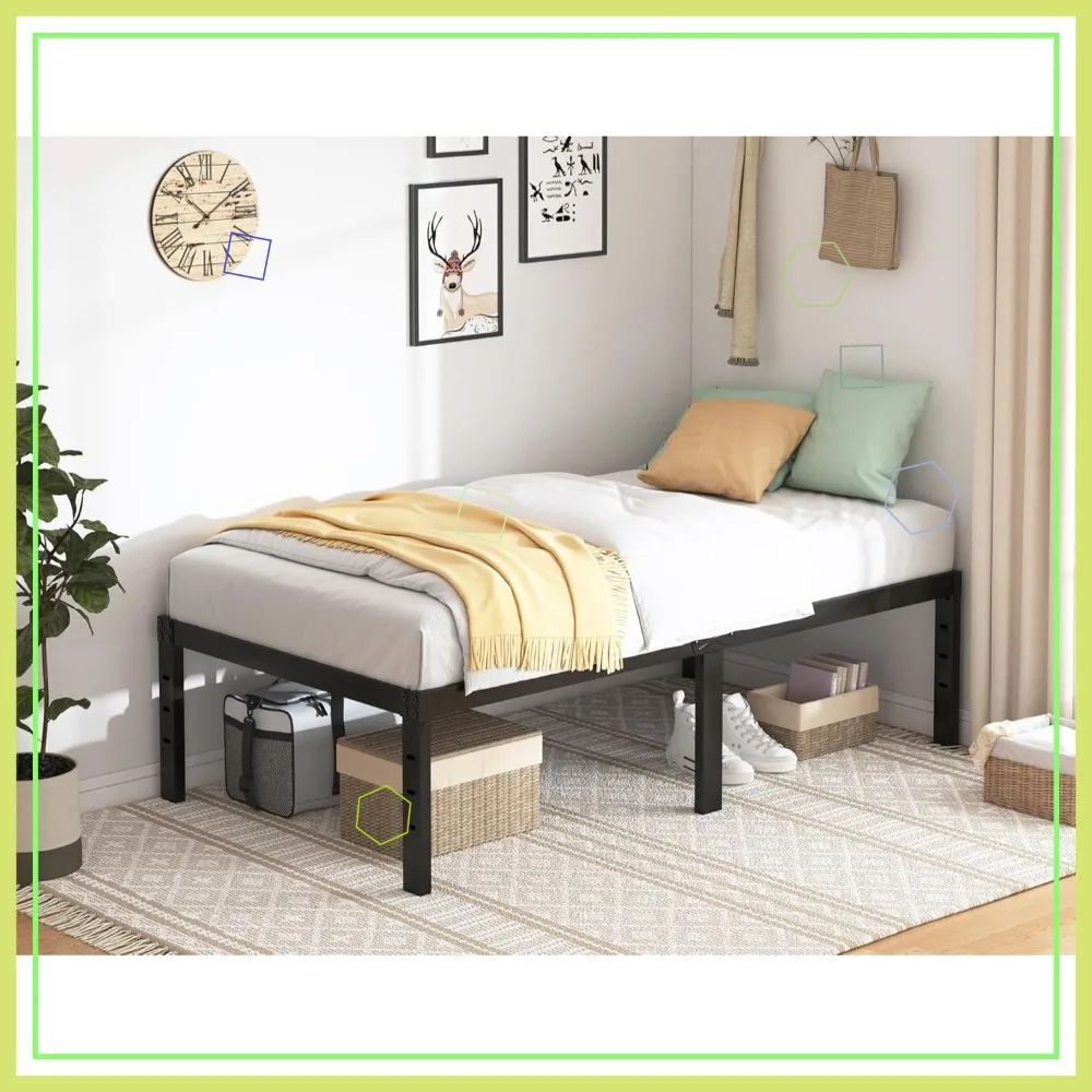 

Twin Bed Frame - 18 Inch Sturdy Platform, Heavy Duty Metal, No Box Spring Needed, Quick Assembly, Black