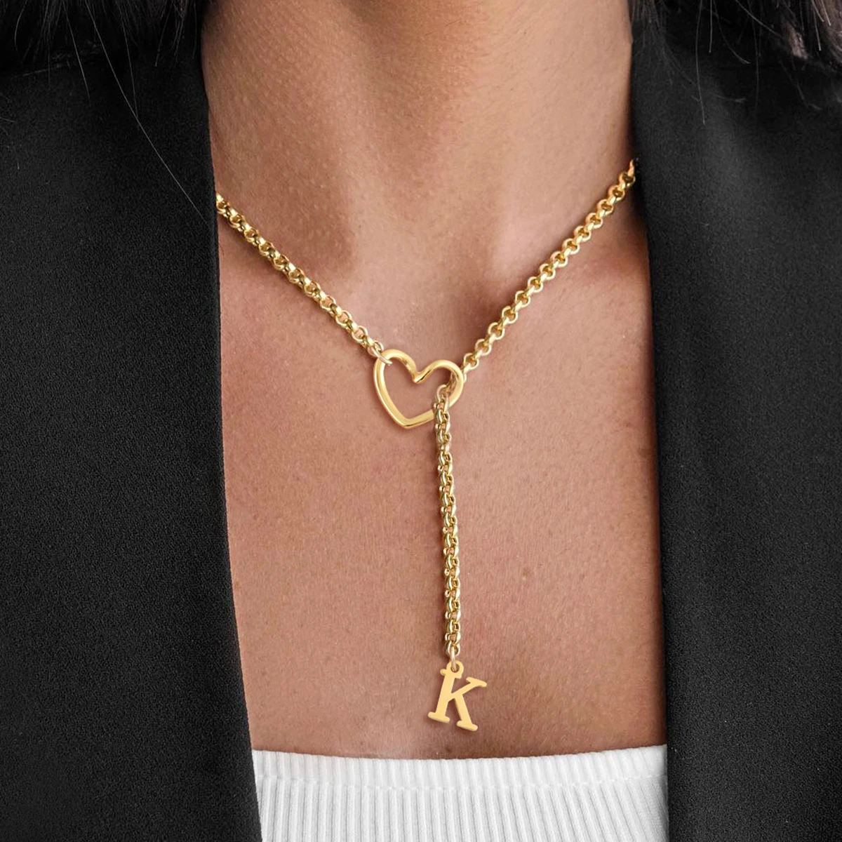 Vergoldete Initial-Herz-Buchstaben-Halskette für Damen und Herren, personalisierter Schmuck, Geburtstagsgeschenk, Alltagsschmuck, Jubiläumsgeschenk – Detail 1