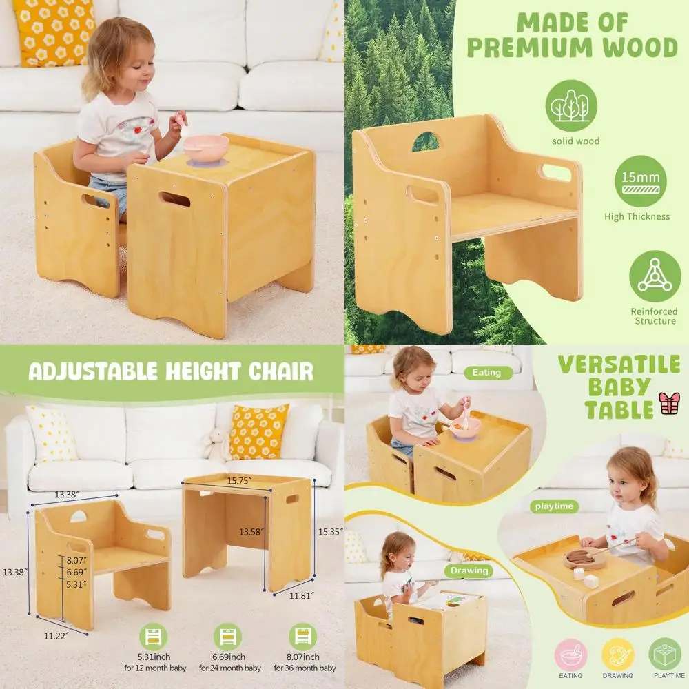 

Регулируемый по высоте деревянный стол и стулья для малышей, идеально подходящий для занятий, еды и чтения.