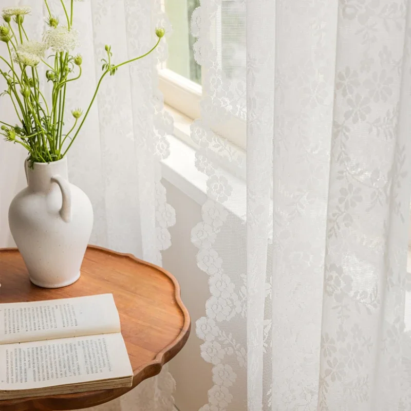 European Curtains for Living Dining Room Bedroom White Lace Embroidered Wedding Dress Tulle