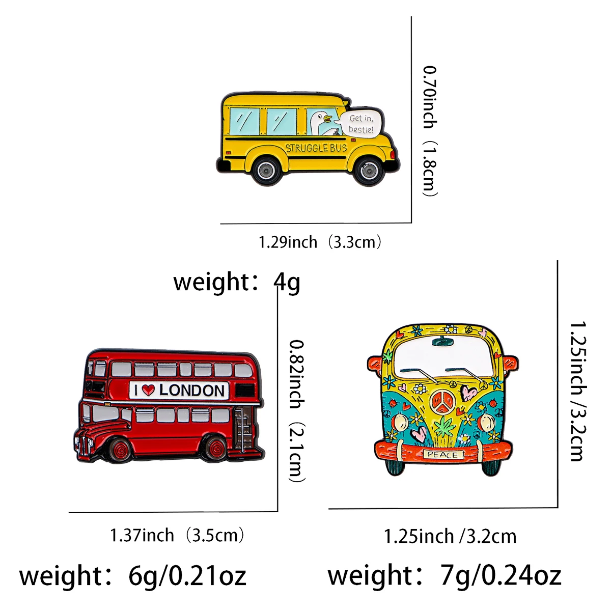 3pcs/set Bus Enamel Pins Colorful Metal Brooch Backpack Hat Bag Collar Lapel Badges Men Women Fashion Jewelry Collection Gifts