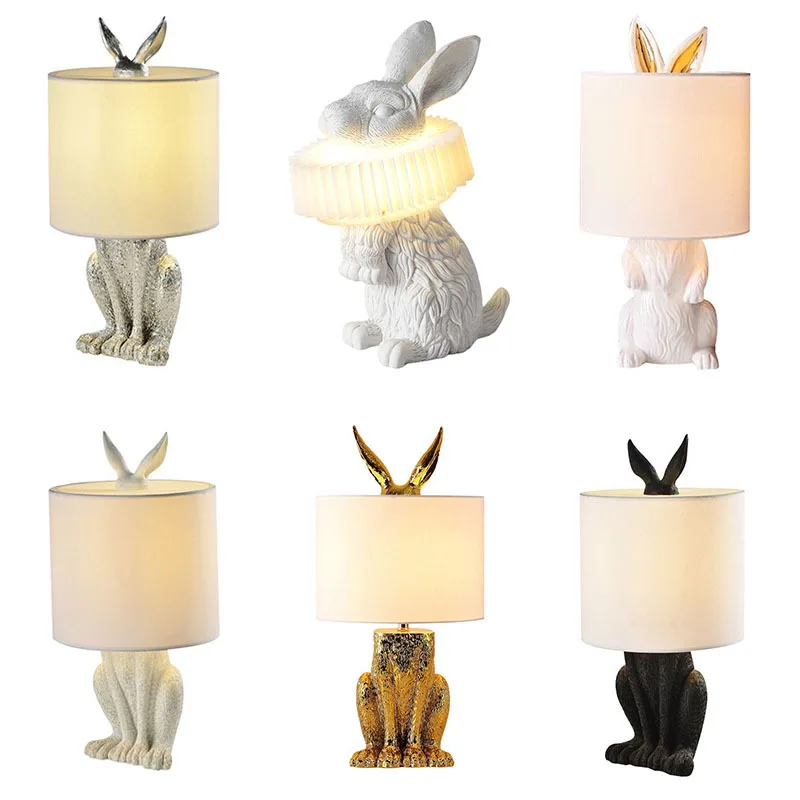 

Modern Resin Rabbit Shape Table Lamp Kid Bedroom Light Cartoon Animal Design Night Lighting Children's Room Bedside Lamp