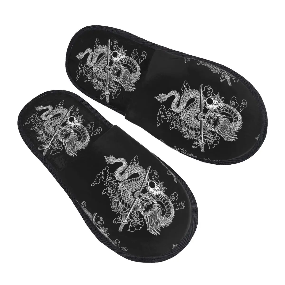 Custom Chinese Dragon House Slippers Women Comfy Memory Foam Japanese Oriental Mythical Slip On Bedroom Slipper Shoes