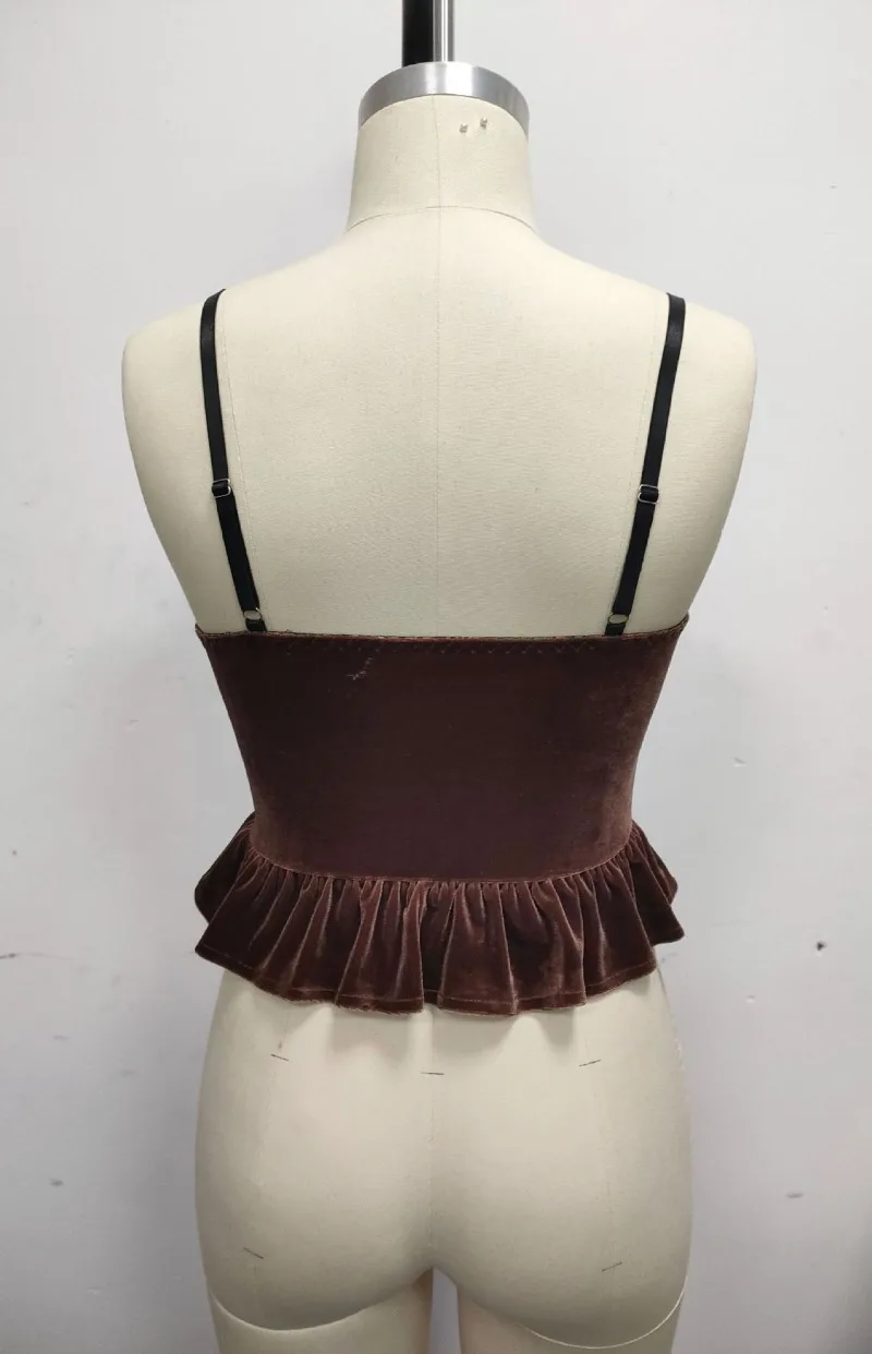 Vintage dentelle Appliques volants ourlet Vevelt Camisole culture hauts femmes mode Sexy à armatures arête de poisson mince Corset Camis gilets