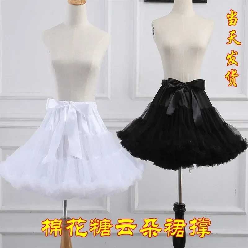 Women Lolita Cosplay Petticoat A Line Puffy Tutu Skirt Layered Tulle Ballet Dance Pettiskirts Big Bowknot Underskirt