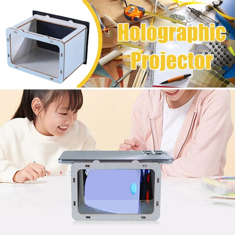 Neue holo graphische TV-Projektor Mini DIY Pappe Wohn accessoires Smartphone Holz mobile 3D-Ständer Display Kino Hologramm a4e7