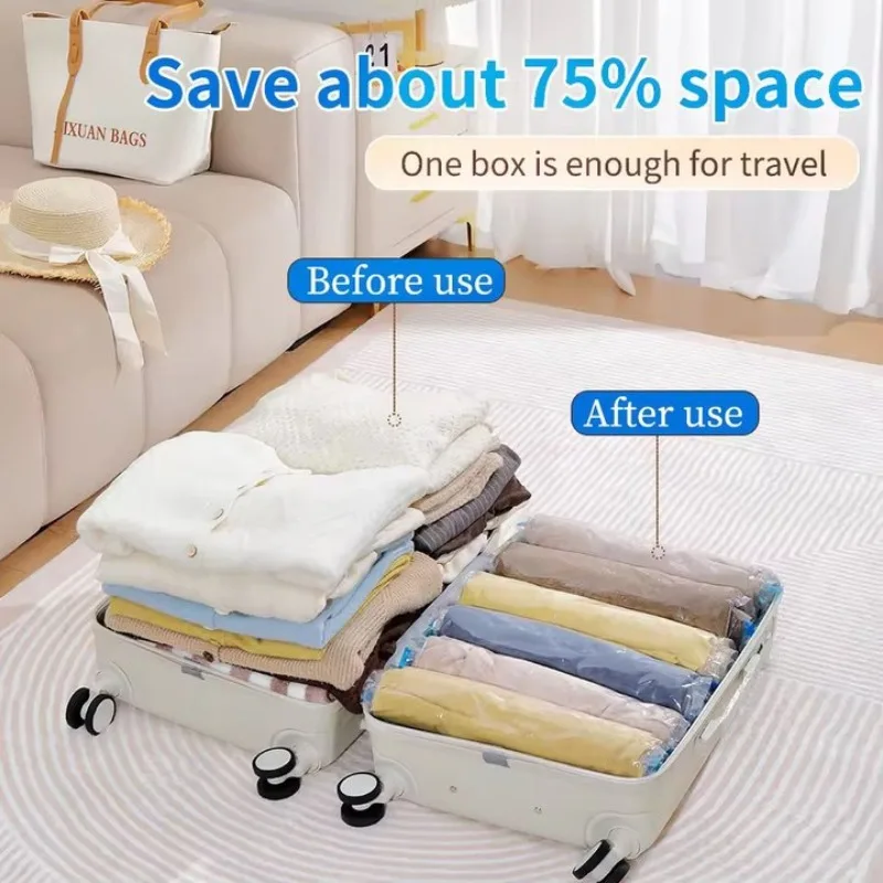 

Свернутые дорожные сумки для хранения, компактные дорожные аксессуары, компрессионная сумка для упаковки и одежды, без насоса или вакуума