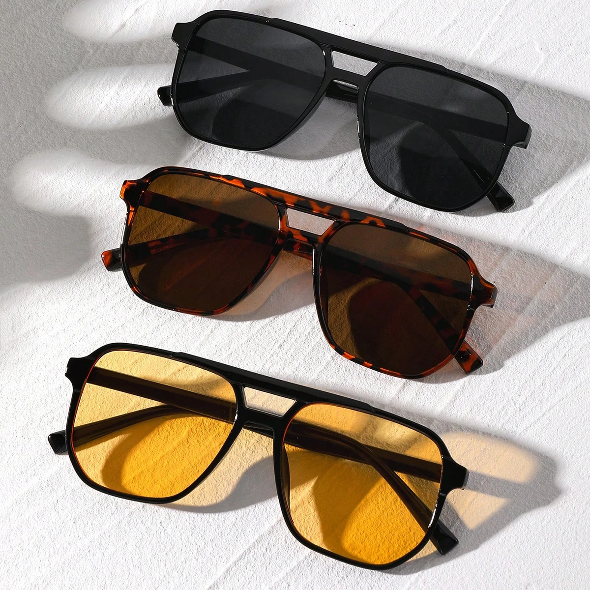 Street 3pcs Women's Double-Bridge Square Studs Fashion Eyeglasses Set