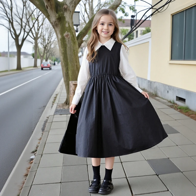 

Детское платье для девочек на весну 2026 года, с длинным рукавом, в стиле преппи, черно-белая рубашка, лоскутное, имитация двухслойного платья, осеннее, для принцесс, 8 лет