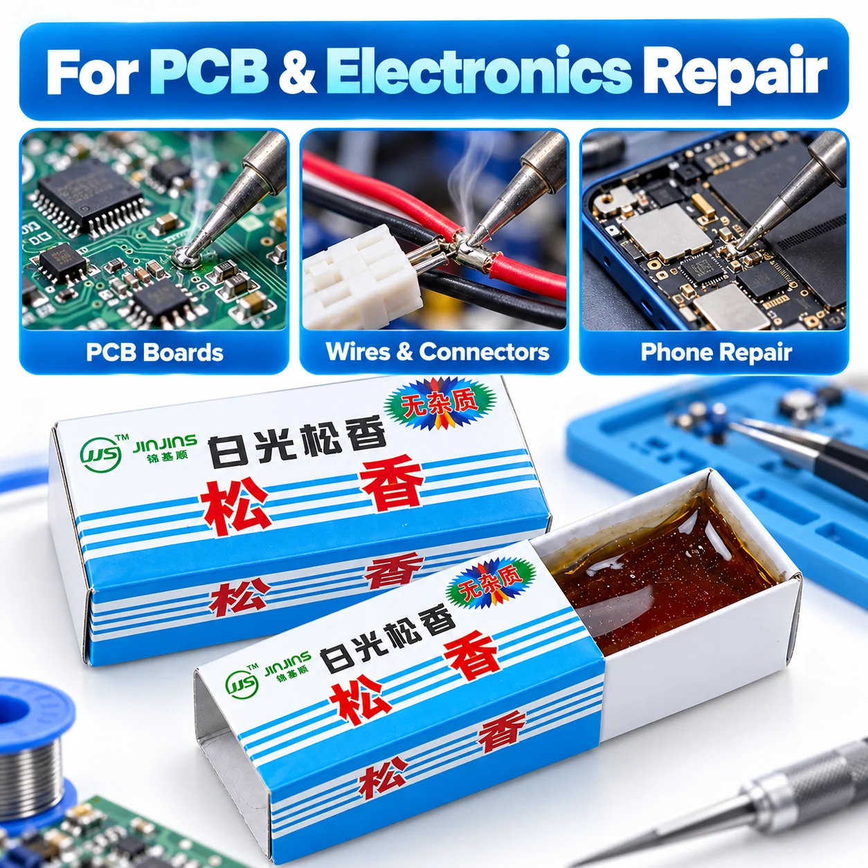 2 Stück Lötkolben-Flussmittel, je 12 g, festes Kolophonium-Flussmittel für die Reparatur von Leiterplatten, Elektronik, Lötkolben und Handys. – Detail 1