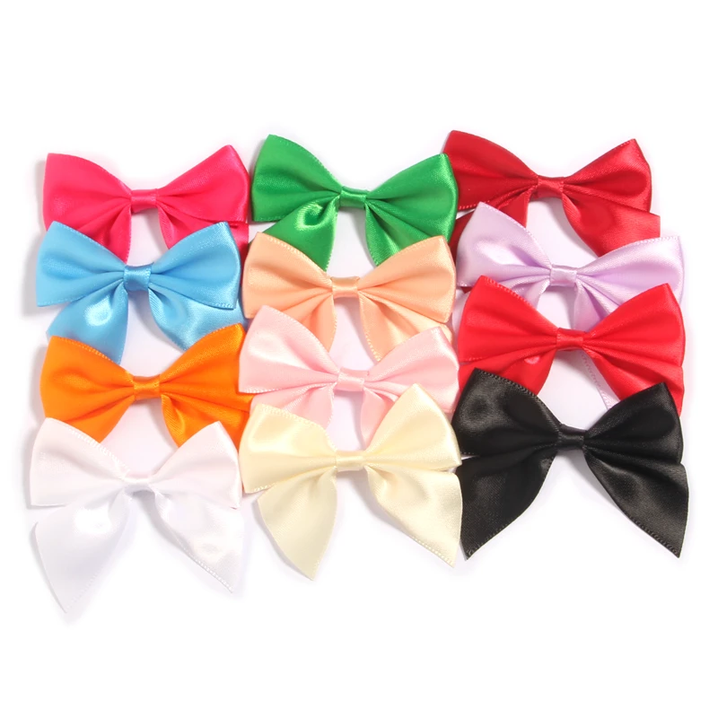 

100Pcs 6cm 2.3" Shiny Ribbon Hair Bows for Baby Girls Elastic Headbands Boutique for Hair Ties Clips Accessories Flower Headwear