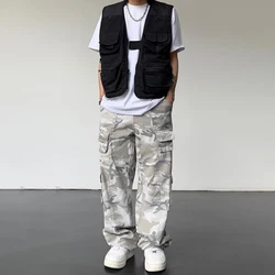 American Style Multi-pocket Overalls Men's New Design Sense Wide-leg Casual Pants Hiphop Straight Tube Slimming Street Trousers