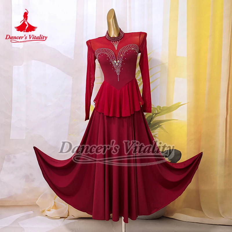 Hooggesloten Quickstep Waltz Foxtrot Drie kleuren zijn beschikbaar Sierlijke grote swingjurken Ballroomdanstrainingskleding
