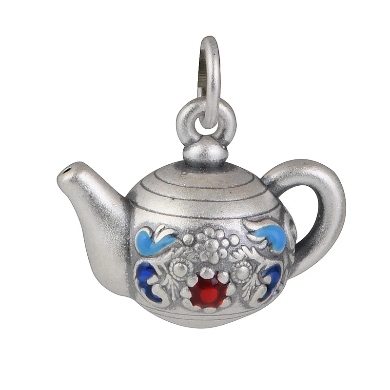 

Новый серебряный 990, персонализированный ретро-подвеска Cloisonn é, креативный полый чайник