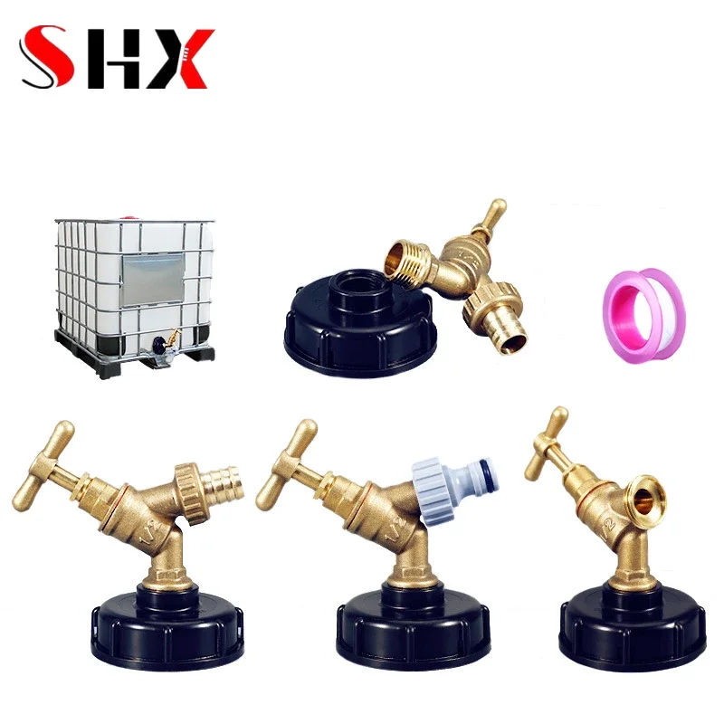 S60*6 IBC Tank Adapter 1/2'' Brass Faucet IBC Tank Adapter For General Tons of Barrels Ball Valve Home Garden Water Connector