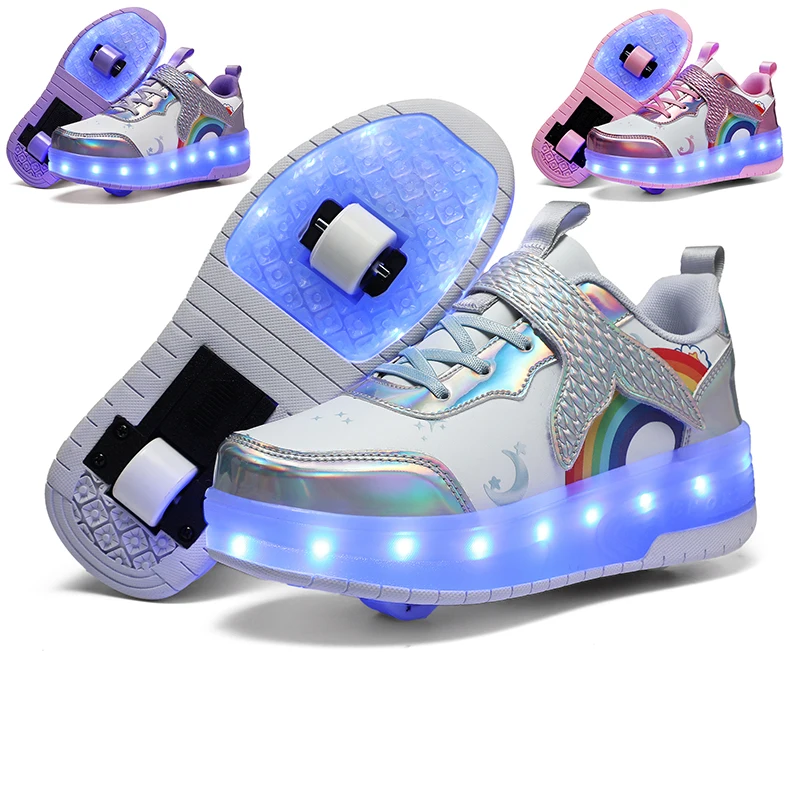 Designer LED Light up Roller Skates Unisex Children Students Walking Shoes USB Chargeable Lights Wheel Skate Shoes Boys Girls