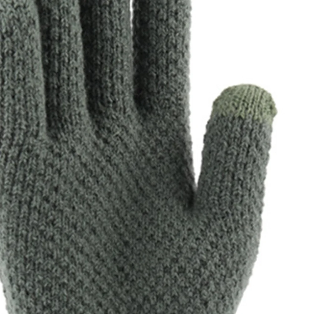 1 Pair Touch Touch Screen Screen Gloves Thick Knitted Mittens Windproof Warm For Outdoor Sports Finger Gloves Green