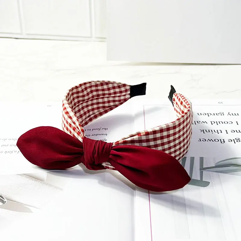 Korean new headbands fashion striped plaid wide brim hair accessories headbands bows women's headwear wholesale