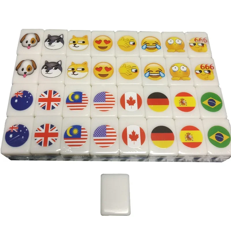 

64+1 Seaside Escape Mahjong Board Games Tiktok Tile 24mm Mahjong Multi-style Pattern Flag Ball Battle Chee Chess Toys for Adult