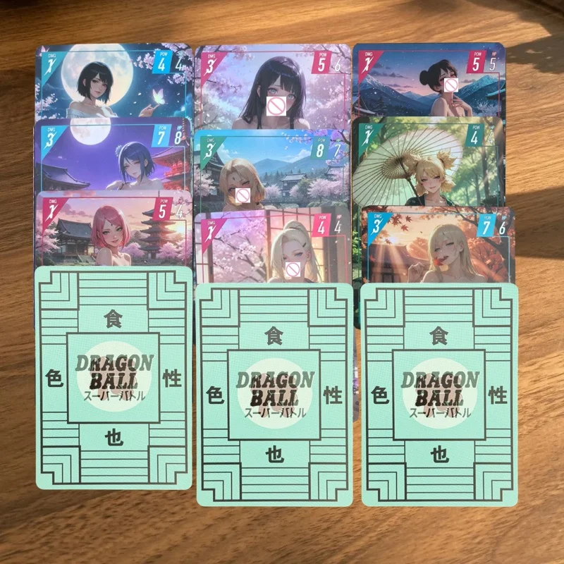 9pcs DIY Naruto Kimono Girl Hinata Hyuga Colorful Flash Card 63x88mm Konan Sakura Haruno Ino Yamanaka Game Collection Anime Card