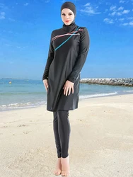 Muslim Swimwear Women Modest Patchwork Hijab Long Sleeves Sport Swimsuit 3pcs Islamic Burkinis Wear Bathing Suit