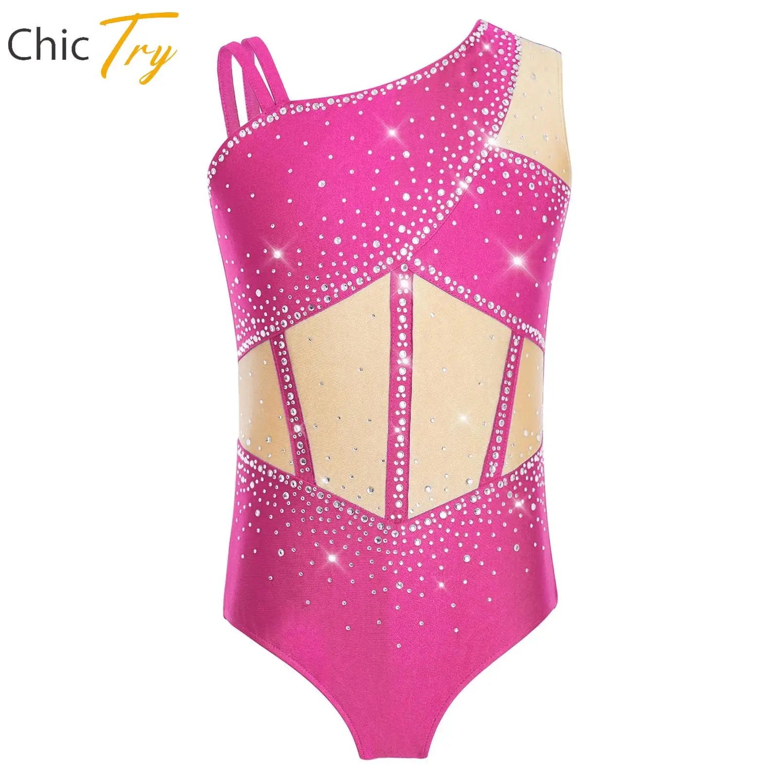 

Kids Girls Rhythmic Gymnastics Body Suit Figure Skating Ballet Jersey Leotard Shiny Rhinestones Competition Performance Bodysuit