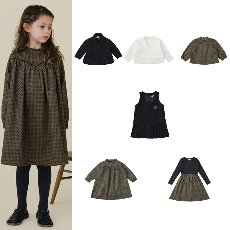 Auf Lager BENE Herbst/Winter 2025, neue modische, gesteppte, isolierte Baumwolljacke für Mädchen – süßes Weste-Kleid-Set