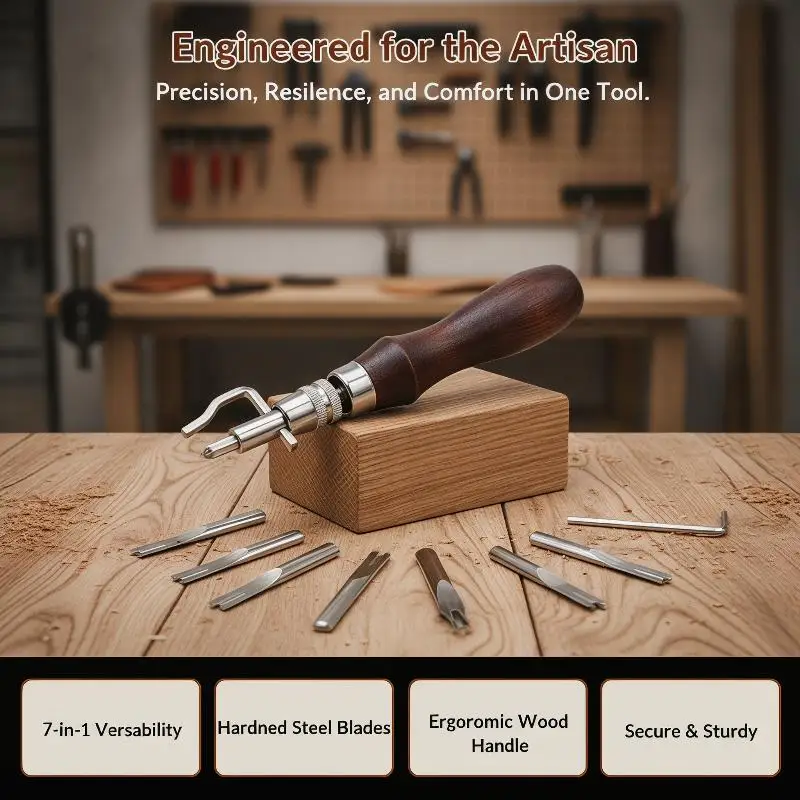 Leather Groover 7 In 1 Beginner Friendly Tool Kit Adjustable Crease Bevel Carve Cut Set for Hobbyist Leather Craft Making