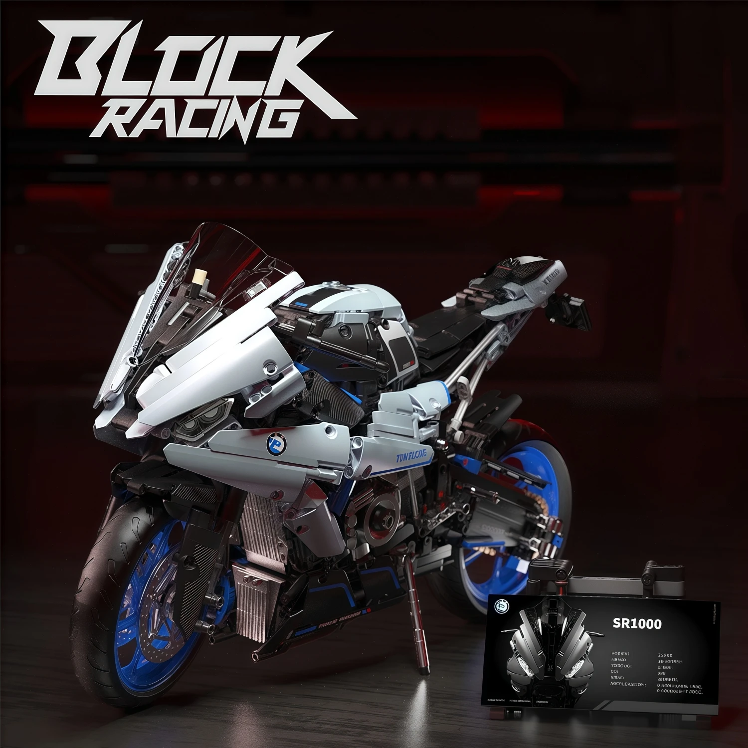 

Technical MOC Silver Motorcycle Building Blocks 1988pcs Creative Motorbike Model Desktop Display Bricks Set Adult Boy Gift