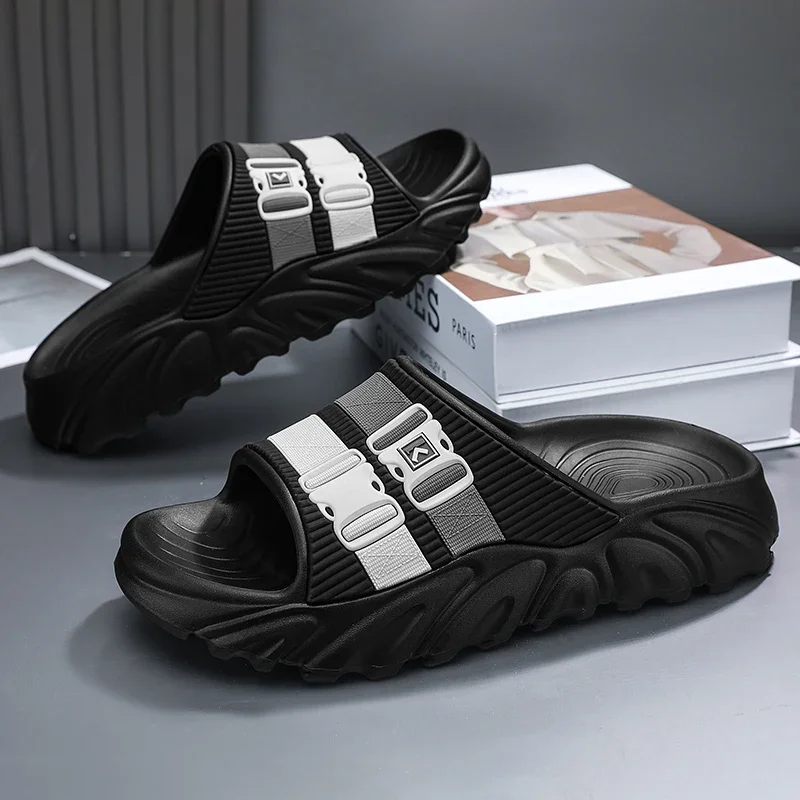 

Men Home Beach Slippers Thick Bottom Slip-resistant Outdoor Flip Flops Couple One-line Flip Flops Eva Material Luxury Sandals