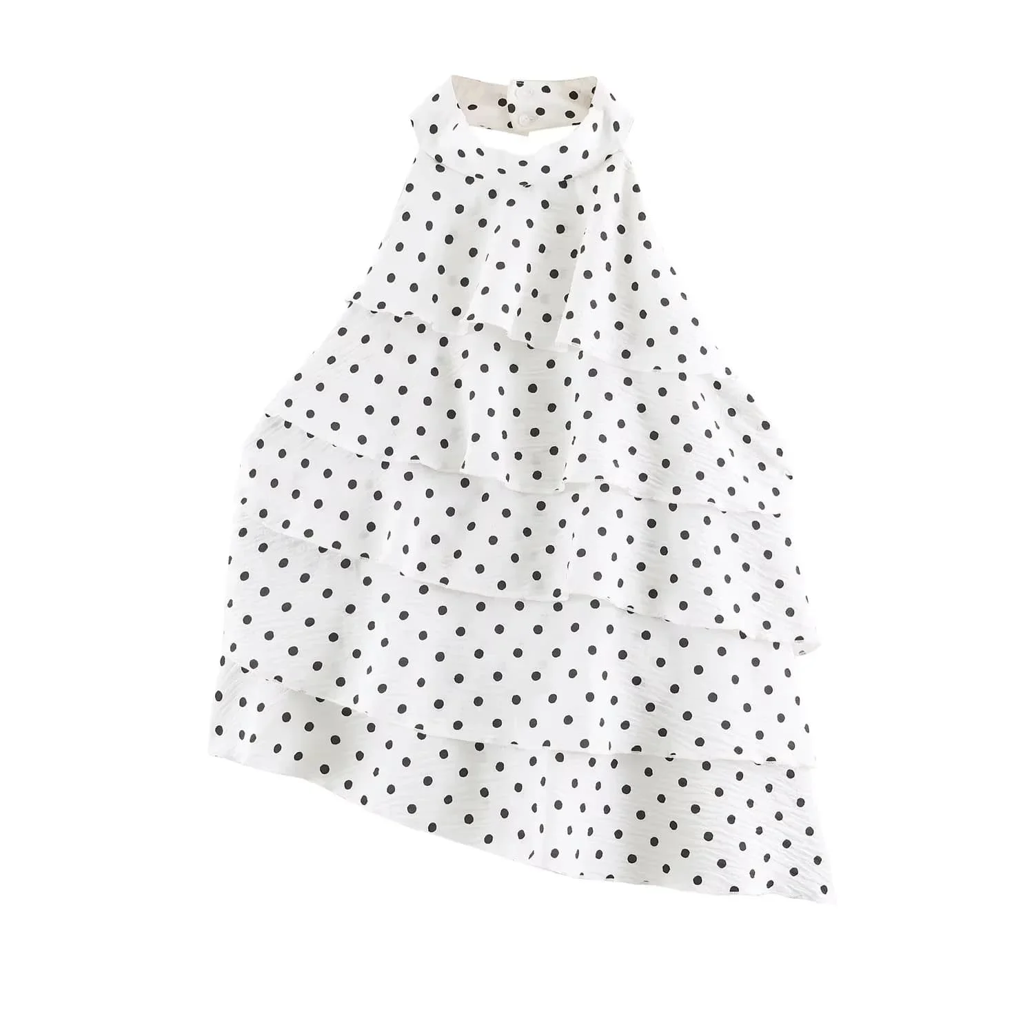BSAY 2026 Neuer Boho-Urlaubsstil Damen Neckholder-Top mit Polka-Dots, gestuften Rüschen, ärmellos, fließend, locker, lässig, für Strandpartys – Detail 5