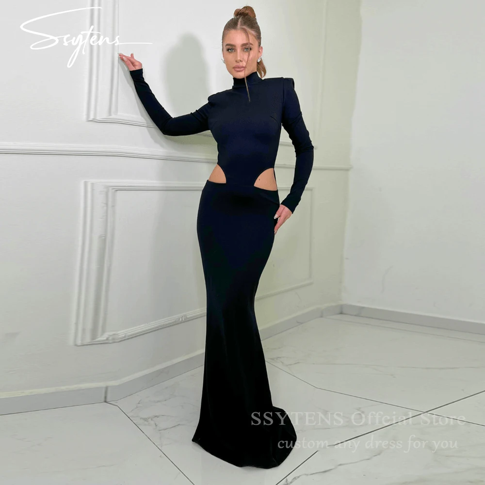 

SSYTENS Modern Mermaid Evening Dresses Long Sleeves Vestidos De Noche High Neck Satin Formal Occasion Dress For Women Customized