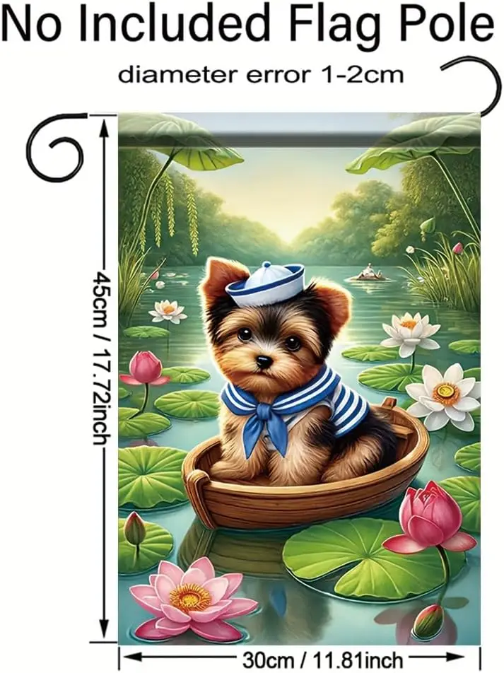 Sailor Puppy Garden Flag 12x18 Inch Double Sided Outdoor Yard Banner Cute Dog in Boat with Lotus Flowers Lake Scene Spring S zzo