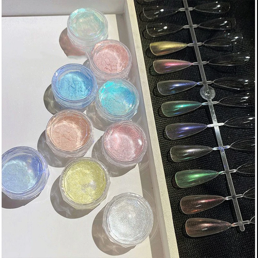 1Jar Rainbow Aurora Nail Powder High-Gloss Mirror Moonlight Fine Glitter Chrome Pigment Pearl Rubbing Dust Manicure Decoration