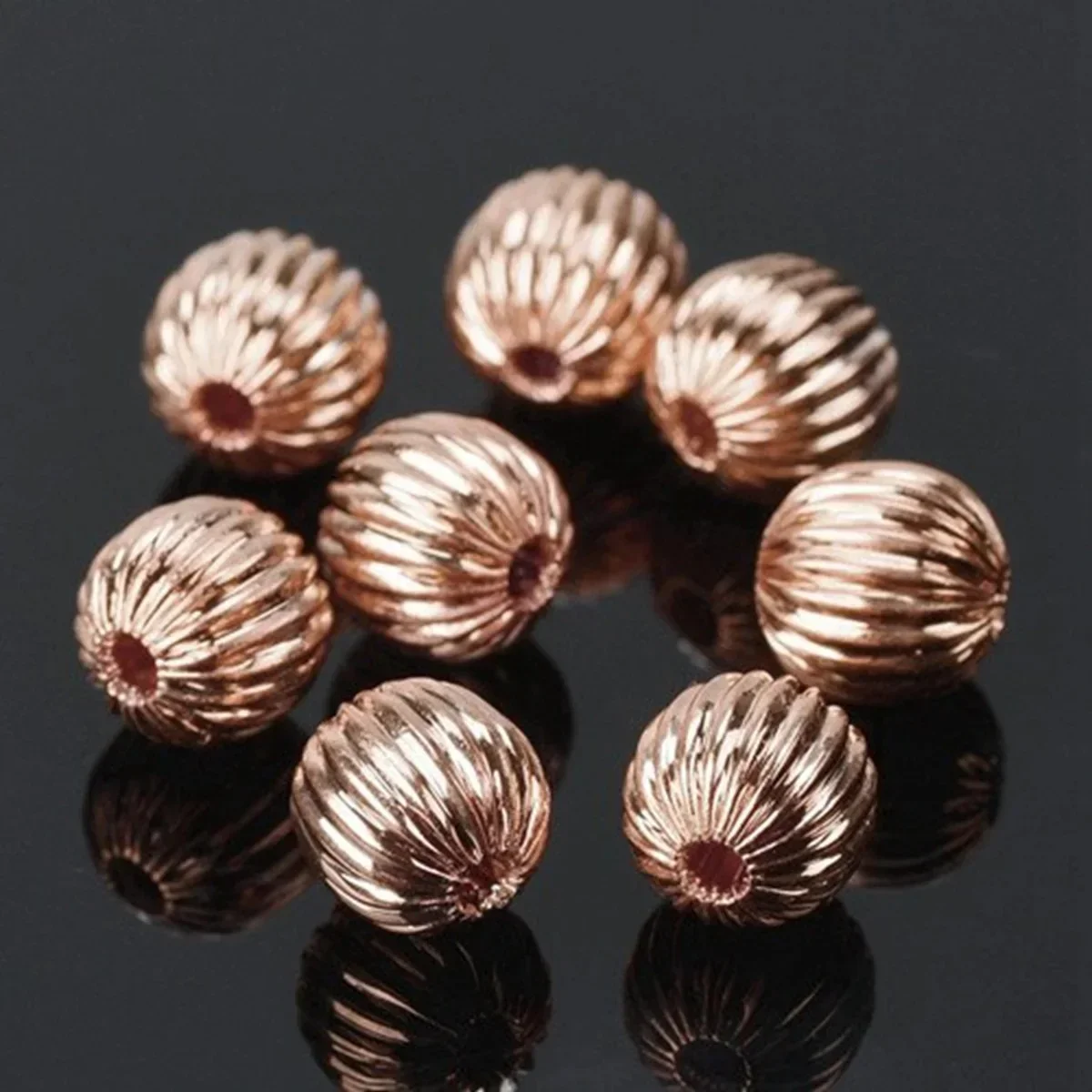 Plated Gold Color Round 4mm 5mm 6mm 8mm 10mm Hollow Plicated Metal Brass Loose Spacer Beads Lot For Jewelry Making DIY Crafts
