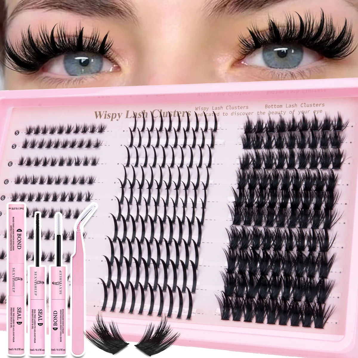 Wimpern-Cluster-Set, Wispy-Wimpernverlängerungen, Natürliches DIY-Wimpernverlängerungs-Set, 10-16mm C-Curl Einzelwimpern mit Kleber und Versiegelung – Detail 11