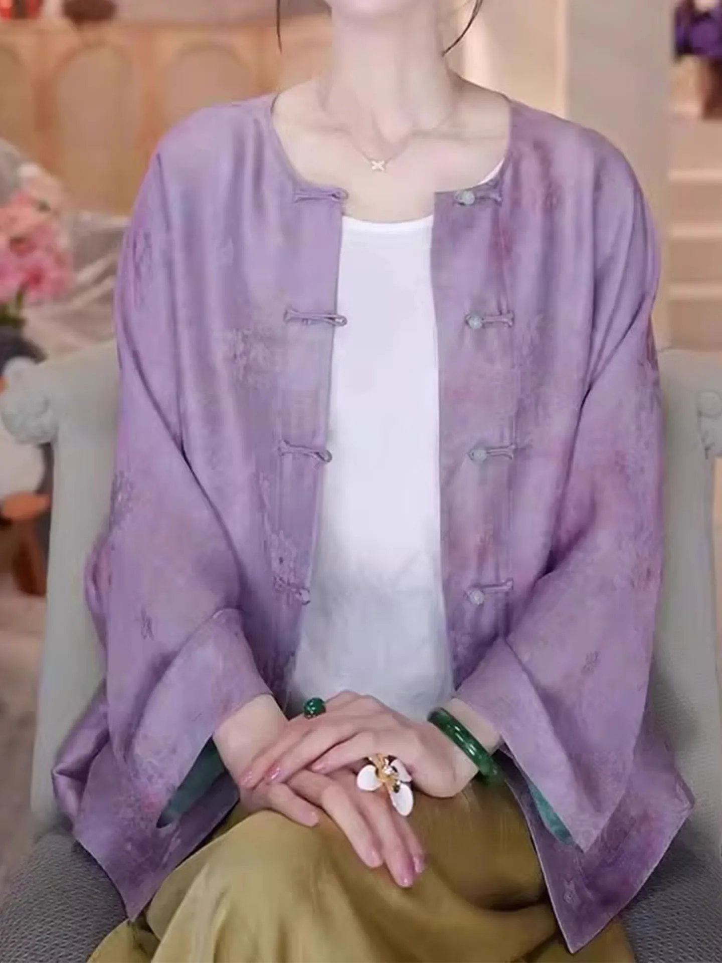 

Новый китайский двусторонний костюм, фиолетовый костюм irt Jaet, лето 2025 дзен Тан, костюм для чая, солнцезащитный топ, женский F...