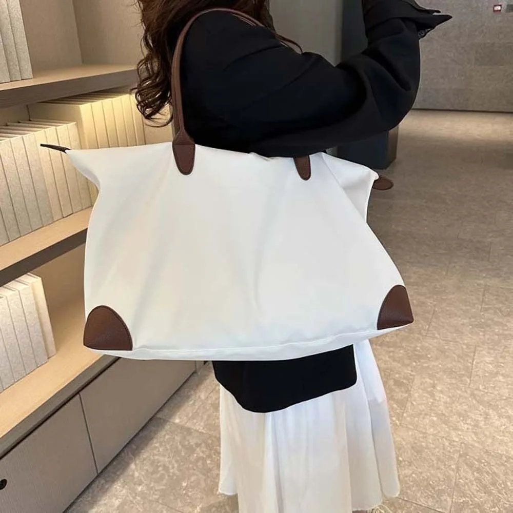 Solid Color Oxford Tote Bag Large Capacity Waterproof Nylon Shoulder Bag Travel Wash Bag Mommy Bag Simple Underarm Bag Shoppin