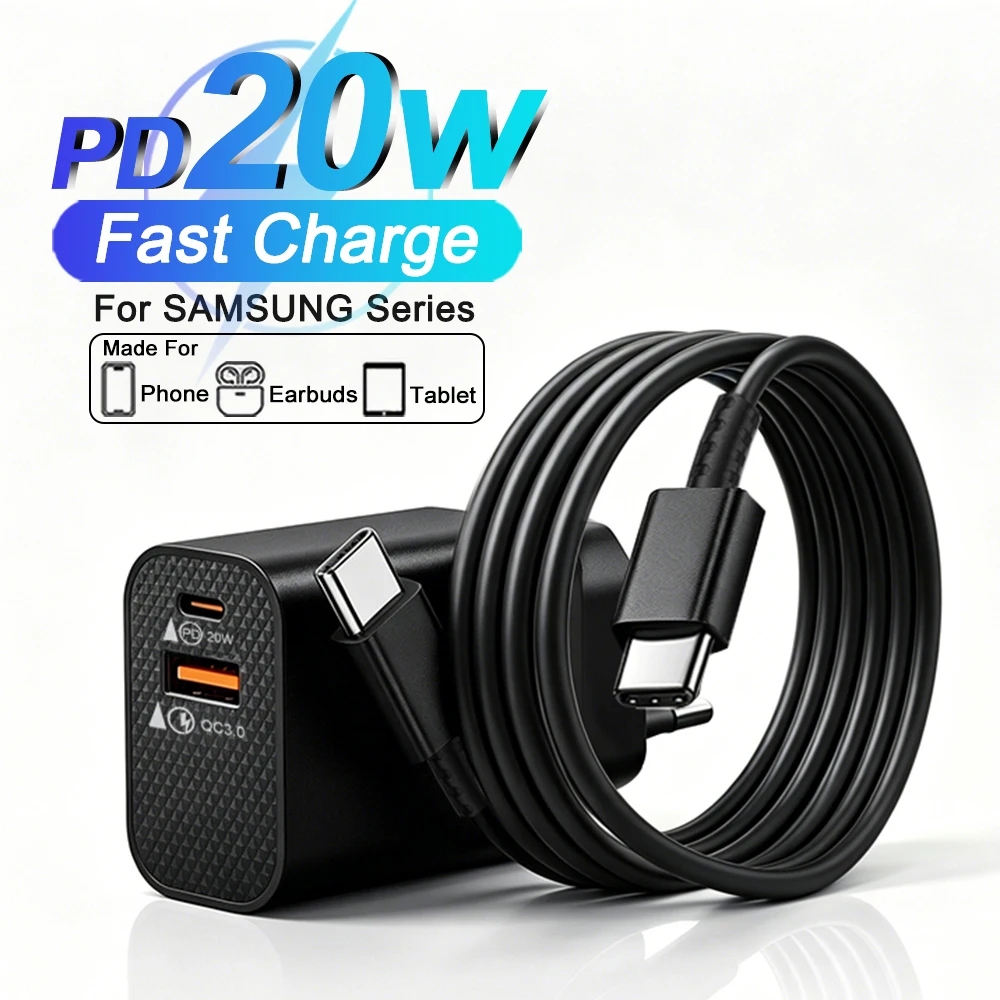PD 20W USB C Fast Charger For Samsung Galaxy S25 S24 S23 S22 S26 Ultra Plus Wall Charger Type C Fast Charging Adapter Data Cable