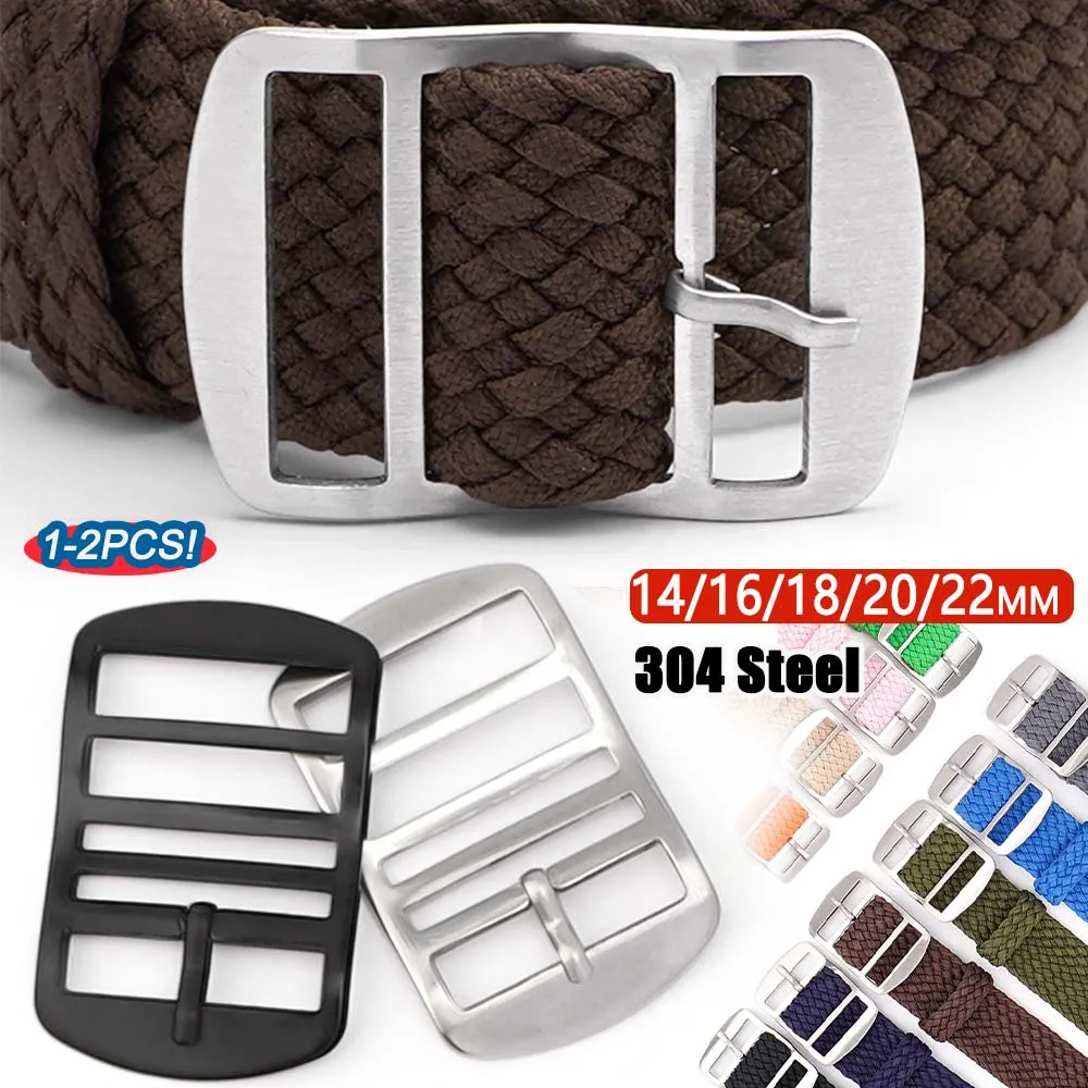 304 Stainless Steel Buckle for Perlon Woven Band Clasp 14mm 16mm 18mm 20mm 22mm Silver Black Metal Buckles Button Replacement