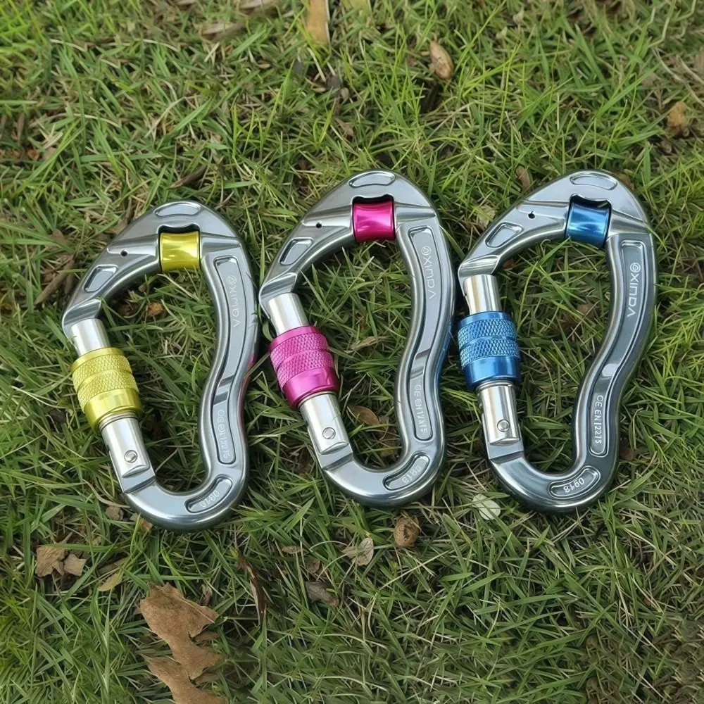 Aluminum Alloy Rock Climbing Carabiner with Pulley Wheel 25KN Tension Carabiner Clip Safety Lock Threaded Lock Camping Keychain
